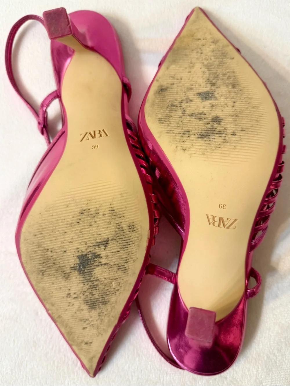 Zara Women’s Pink Metallic Pointy Toe Slingback Pumps Size 39 - Picture 10 of 10
